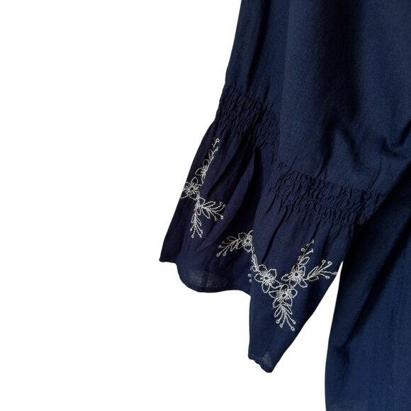 J.Jill Sz Lg Top Pheasant Lightweight Cotton Embroidered 3/4 Sleeve Flowy Summer - Picture 6 of 14